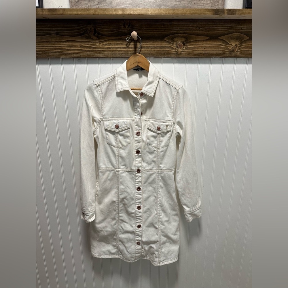 Frye Cream Button-Down Utility Mini Dress Sz XS 100% Cotton Fitted seamed collar